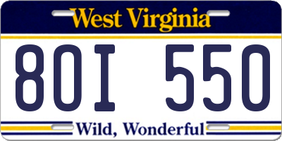WV license plate 8OI550