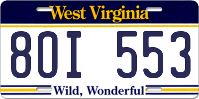 WV license plate 8OI553