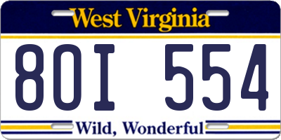 WV license plate 8OI554