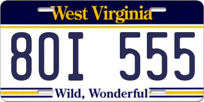 WV license plate 8OI555