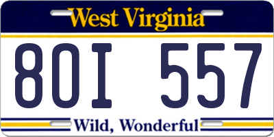 WV license plate 8OI557