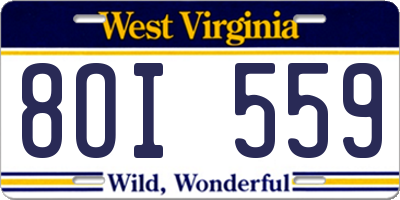 WV license plate 8OI559