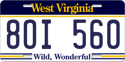 WV license plate 8OI560