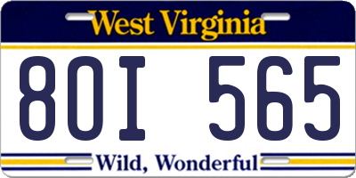 WV license plate 8OI565