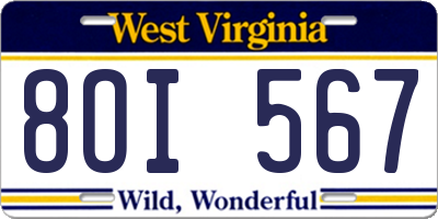 WV license plate 8OI567