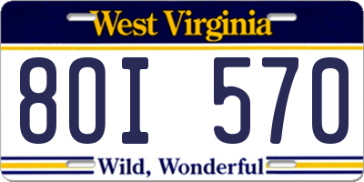 WV license plate 8OI570