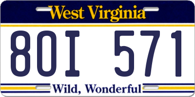WV license plate 8OI571