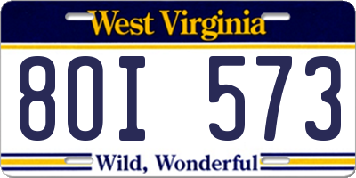 WV license plate 8OI573