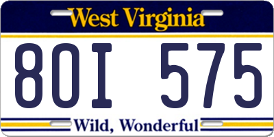 WV license plate 8OI575