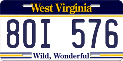 WV license plate 8OI576