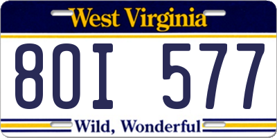 WV license plate 8OI577