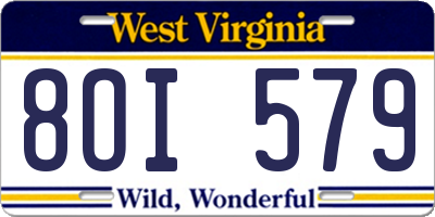 WV license plate 8OI579