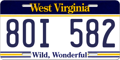 WV license plate 8OI582