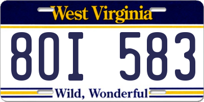 WV license plate 8OI583