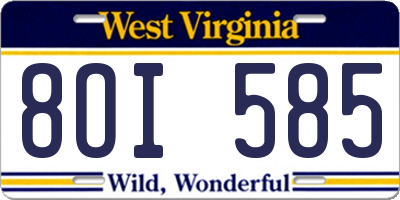 WV license plate 8OI585