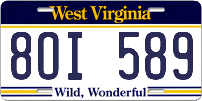 WV license plate 8OI589