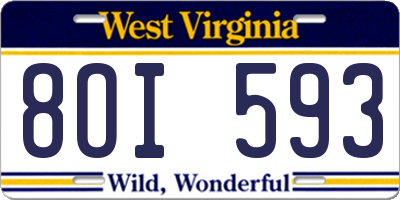 WV license plate 8OI593