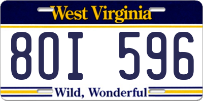 WV license plate 8OI596