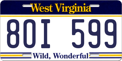 WV license plate 8OI599