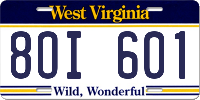 WV license plate 8OI601
