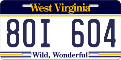 WV license plate 8OI604