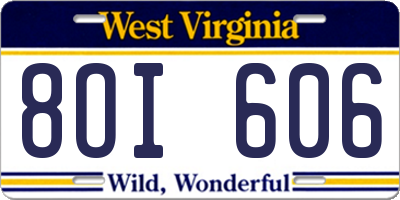 WV license plate 8OI606