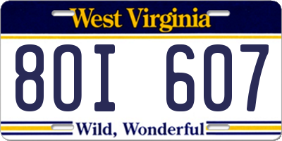 WV license plate 8OI607