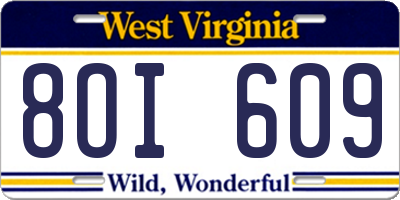 WV license plate 8OI609