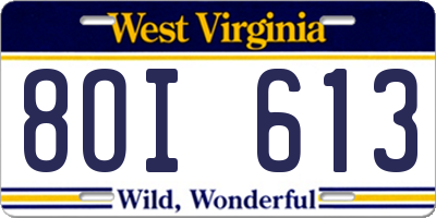 WV license plate 8OI613