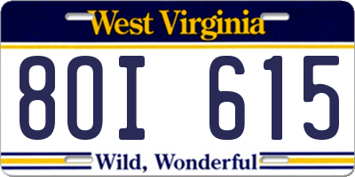 WV license plate 8OI615