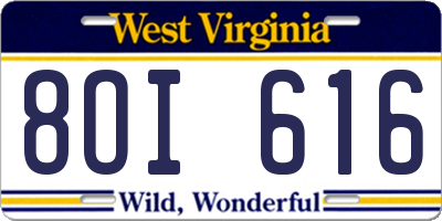 WV license plate 8OI616