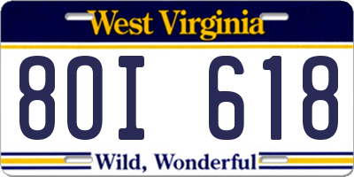 WV license plate 8OI618