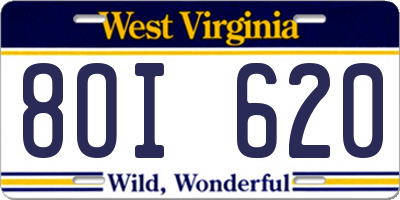 WV license plate 8OI620