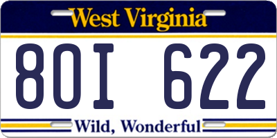 WV license plate 8OI622