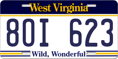 WV license plate 8OI623