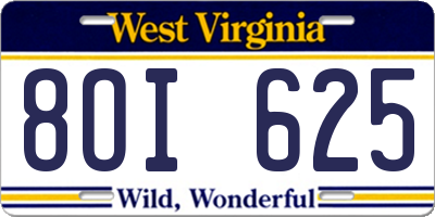 WV license plate 8OI625