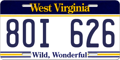 WV license plate 8OI626