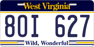 WV license plate 8OI627