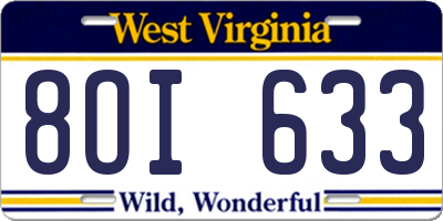 WV license plate 8OI633