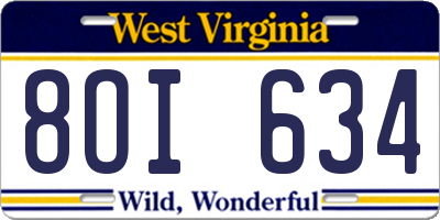WV license plate 8OI634