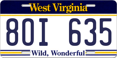 WV license plate 8OI635