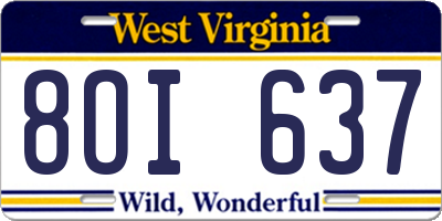 WV license plate 8OI637