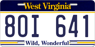 WV license plate 8OI641