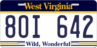 WV license plate 8OI642