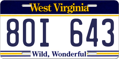 WV license plate 8OI643