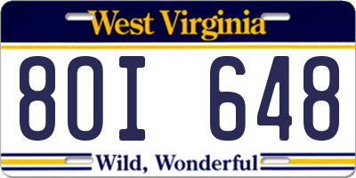 WV license plate 8OI648