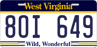 WV license plate 8OI649