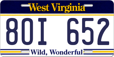 WV license plate 8OI652