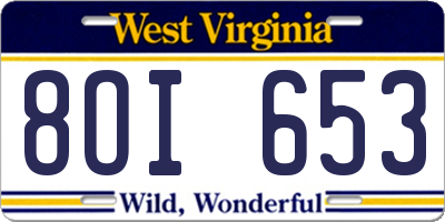 WV license plate 8OI653