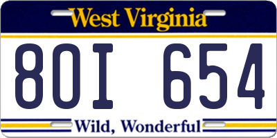 WV license plate 8OI654